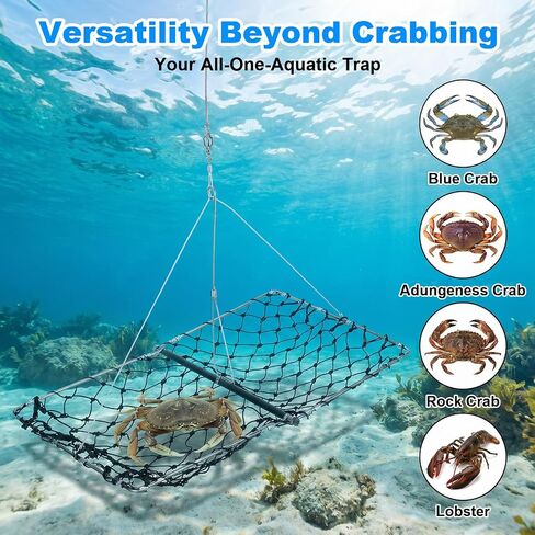 2 Set Castable Crab Trap Kit, Foldable Crab Snare with Rope, Gauge and Storage Bag for Dungeness, Fish, Blue Crabs & Lobster, Crabbing Equipment for Pier, Jetty & Surf Fishing in Saudi Arabia