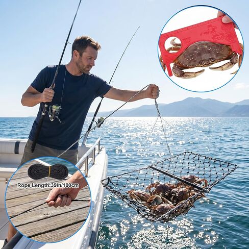 2 Set Castable Crab Trap Kit, Foldable Crab Snare with Rope, Gauge and Storage Bag for Dungeness, Fish, Blue Crabs & Lobster, Crabbing Equipment for Pier, Jetty & Surf Fishing in Saudi Arabia