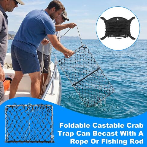 2 Set Castable Crab Trap Kit, Foldable Crab Snare with Rope, Gauge and Storage Bag for Dungeness, Fish, Blue Crabs & Lobster, Crabbing Equipment for Pier, Jetty & Surf Fishing in Saudi Arabia