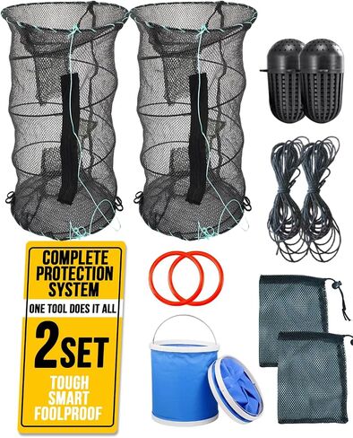 2Set Collapsible Fish Trap, Crawfish Trap, Crab Trap, Foldable Fishing Net with 10 Meter Rope for Freshwater & Saltwater, Bait Trap for Shrimp, Catfish, Lobster Portable Folded Fishing Accessories in Saudi Arabia