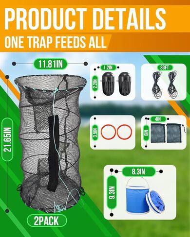 2Set Collapsible Fish Trap, Crawfish Trap, Crab Trap, Foldable Fishing Net with 10 Meter Rope for Freshwater & Saltwater, Bait Trap for Shrimp, Catfish, Lobster Portable Folded Fishing Accessories in Saudi Arabia