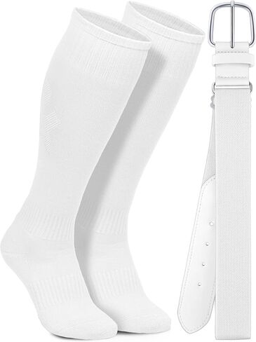 Baseball Socks and Belt Set Cotton Youth Softball Socks for Boys Girls | Cotton Baseball Socks, Adjustable Baseball Belts, for Softball Soccer Volleyball Intense Games, for Boys Girls 4-16Y in Saudi Arabia