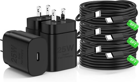 Type C Charger 25W, 6+6FT Super Fast Charging Cord for Samsung Galaxy Phone | Wall Charger Block &Android USBC Cable for Samsung Galaxy S26 S25 S24 S23 S22 S21 S20 S10 S9 S8 Plus/Ultra/FE, Note20/10/9/8 in Kuwait