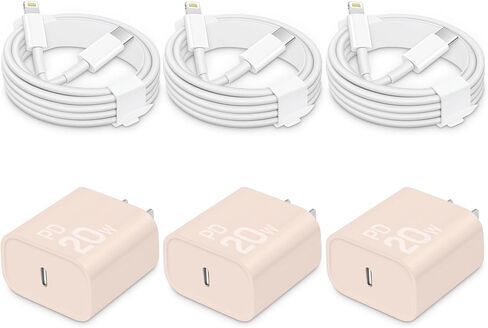 CXX 20W Fast Charger for iPhone 14/13/12 [3-Pack, MFi Certified] | USB-C PD power adapter with 6Ft cable, compatible with iPhone 14/13/12/11/Pro Max/Pro/Plus/Mini, iPad & more in Saudi Arabia