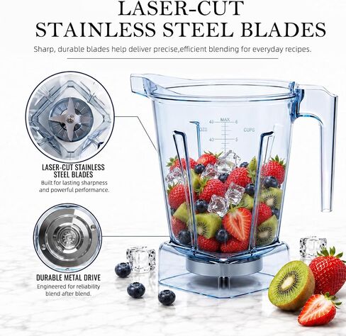 48oz Low Profile Blender Pitcher Compatible with Vitamix 5200 5300 750 7500 5000 6300 E310 E320, Replacement Container with Upgraded Stainless Steel Blades, Fits Classic & Explorian Series in Saudi Arabia
