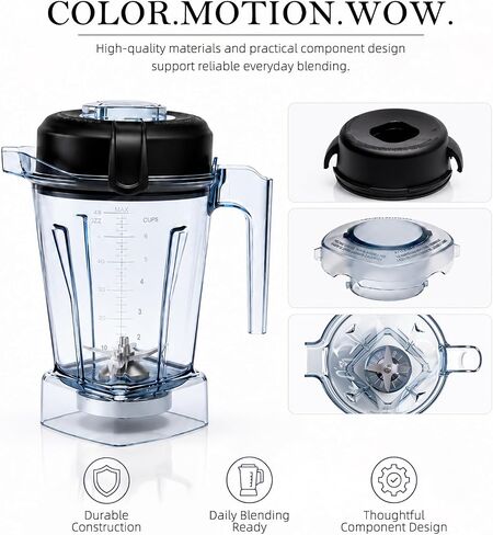 48oz Low Profile Blender Pitcher Compatible with Vitamix 5200 5300 750 7500 5000 6300 E310 E320, Replacement Container with Upgraded Stainless Steel Blades, Fits Classic & Explorian Series in Saudi Arabia