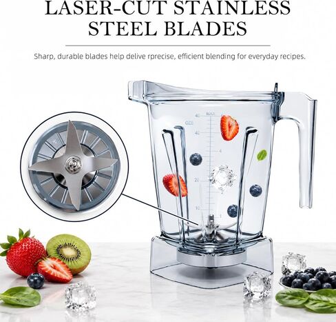 48oz Low Profile Blender Pitcher Compatible with Vitamix 5200 5300 750 7500 5000 6300 E310 E320, Replacement Container with Upgraded Stainless Steel Blades, Fits Classic & Explorian Series in Saudi Arabia