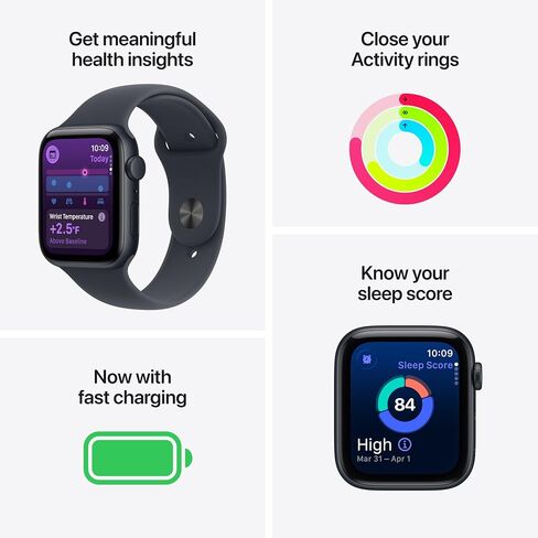 Apple Watch SE 3 مقاس 40 ملم مزودة بنظام تحديد المواقع العالمي هيكل من الألومنيوم مع حزام رياضي منتصف الليل - صغير/متوسط ​​(متجدد) in Kuwait