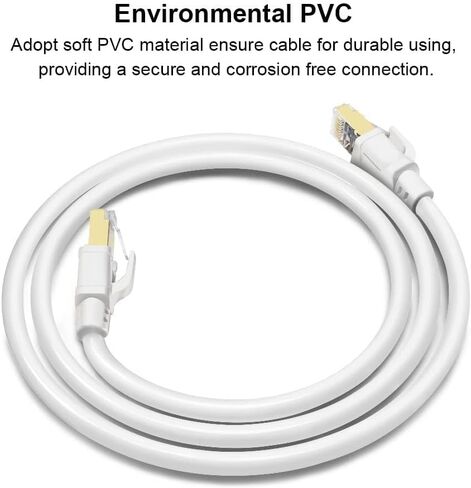 Yauhody CAT 8 Ethernet Cable 15FT, 40Gbps High Speed SFTP 2000MHz Gigabit Internet Network LAN Patch Cord with Gold Plated RJ45 Connector for Gaming, Router, Modem, Switches, Hub, PC(15ft, White) in Saudi Arabia