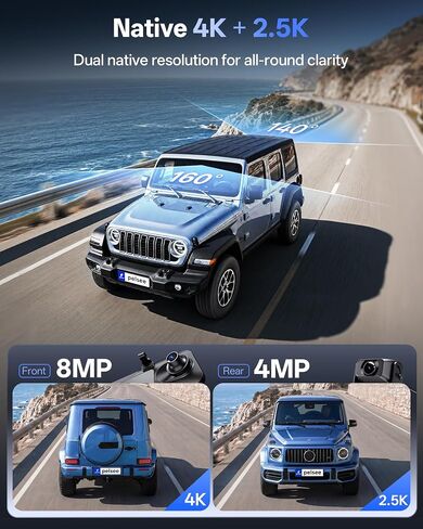 Pelsee S12 Native 4K + 2.5K Mirror Dash Cam, 64GB Card Included, GPS | 8MP Starlit Color Night Vision, Rear View Mirror Camera w/ WiFi 6, 12" Touch Screen, Backup Assist for Cars Trucks Vans RVs in Kuwait