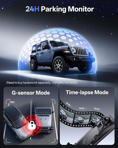 Pelsee S12 Native 4K + 2.5K Mirror Dash Cam, 64GB Card Included, GPS | 8MP Starlit Color Night Vision, Rear View Mirror Camera w/ WiFi 6, 12" Touch Screen, Backup Assist for Cars Trucks Vans RVs in Kuwait