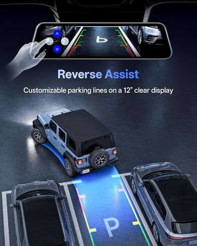 Pelsee S12 Native 4K + 2.5K Mirror Dash Cam, 64GB Card Included, GPS | 8MP Starlit Color Night Vision, Rear View Mirror Camera w/ WiFi 6, 12" Touch Screen, Backup Assist for Cars Trucks Vans RVs in Kuwait