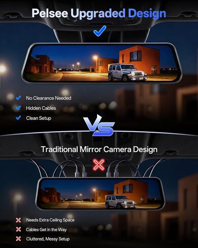 Pelsee S12 Native 4K + 2.5K Mirror Dash Cam, 64GB Card Included, GPS | 8MP Starlit Color Night Vision, Rear View Mirror Camera w/ WiFi 6, 12" Touch Screen, Backup Assist for Cars Trucks Vans RVs in Kuwait