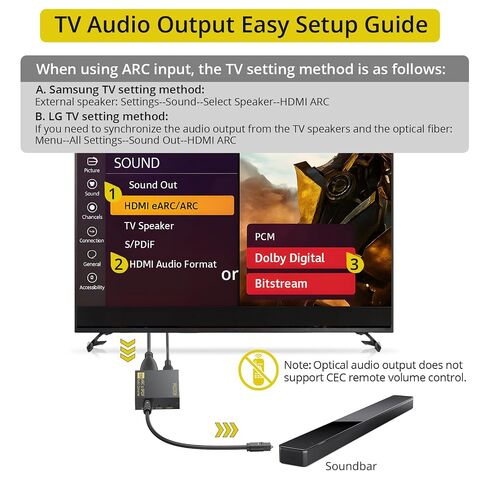 PROZOR HDMI eARC/ARC to Optical Audio Adapter, eARC Audio Extractor | Supports PCM 2.0, Dolby 5.1, DTS 5.1 Audio Formats, eARC Audio Extractor for TV to Soundbar Amplifier Home Theater in Kuwait