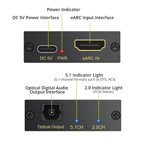 PROZOR HDMI eARC/ARC to Optical Audio Adapter, eARC Audio Extractor | Supports PCM 2.0, Dolby 5.1, DTS 5.1 Audio Formats, eARC Audio Extractor for TV to Soundbar Amplifier Home Theater in Kuwait