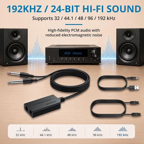 AUTOUTLET Optical to Dual 6.35mm Converter, 192kHz Toslink SPDIF to Dual 1/4" Male Stereo Analog Audio Adapter with Integrated Cable and Optical Cable for Amplifier, Powered Speaker, Mixer in Saudi Arabia