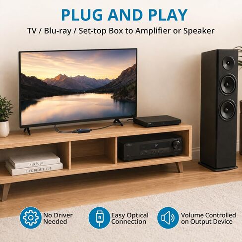AUTOUTLET Optical to Dual 6.35mm Converter, 192kHz Toslink SPDIF to Dual 1/4" Male Stereo Analog Audio Adapter with Integrated Cable and Optical Cable for Amplifier, Powered Speaker, Mixer in Saudi Arabia