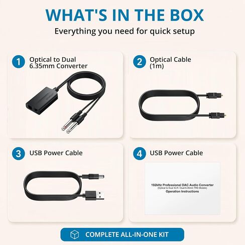 AUTOUTLET Optical to Dual 6.35mm Converter, 192kHz Toslink SPDIF to Dual 1/4" Male Stereo Analog Audio Adapter with Integrated Cable and Optical Cable for Amplifier, Powered Speaker, Mixer in Saudi Arabia