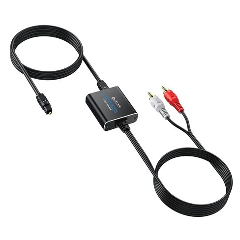 eSynic 192KHZ Optical to RCA Adapter Support Dolby AC-3 DTS 5.1ch Decoding | USB Power-7ft/2.1m Cable Long SPDIF to RCA Converter-Built-in DAC Amplifier Chip-Just Plug & Play for HDTV/DVD/Game Console in Kuwait