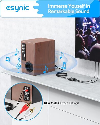 eSynic 192KHZ Optical to RCA Adapter Support Dolby AC-3 DTS 5.1ch Decoding | USB Power-7ft/2.1m Cable Long SPDIF to RCA Converter-Built-in DAC Amplifier Chip-Just Plug & Play for HDTV/DVD/Game Console in Kuwait