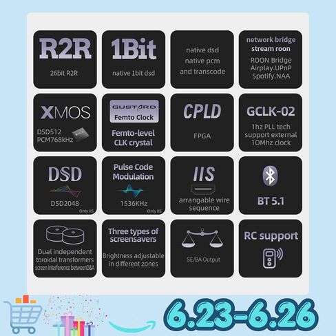 Gustard DAC-R26II 26 بت R2R DAC، جهاز فك ترميز البث المنفصل مع DSD2048، مدخل USB/Opt/Coax/IIS/AES/LAN، محول رقمي تناظري متوازن بالكامل، ساعة 10 ميجاهرتز، DAC لبث شبكة الصوت المنزلية، أسود in Kuwait