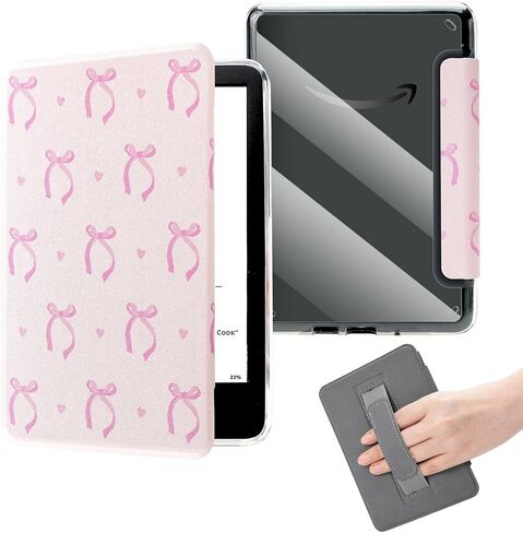 Pink Bows Clear Case Fits 6 Inch Kindle 11th Generation(2022/2024),6" Ultra Slim Book Cover with Hand Strap,Pink Protective Case Basic Kindle Accessories Auto Wake/Grip/Holder in Saudi Arabia