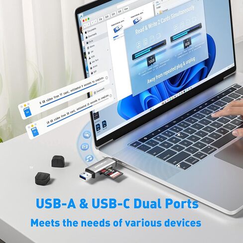 قارئ بطاقة SD USB C، محول Micro SD 2 في 1 بفتحة مزدوجة، قارئ بطاقة ذاكرة USB 3.0 عالي السرعة لـ SD، Micro SD، SDHC، SDXC، متوافق مع MacBook Pro/Air، iPhone 15/16، iPad، الكمبيوتر المحمول، Android in Kuwait