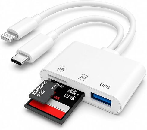 SD Card Reader for iPhone and iPad, USB C & Lightning Dual Slot Adapter | USB 3.0 SD/TF Card Reader for Fast Photo and Video Transfer from Cameras; No App Required, Compact Plug-and-Play Design. in Saudi Arabia