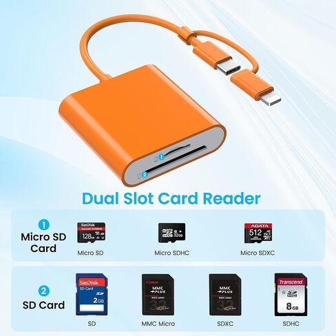 SD Card Reader for iPhone USB C & Lightning, SD Card Adapter Memory Card Reader for Digital Camera Adapter to iPhone/iPad/Mac, Support SD/MicroSD/TF/Sim Card, Camera Accessories, Plug and Play in Saudi Arabia