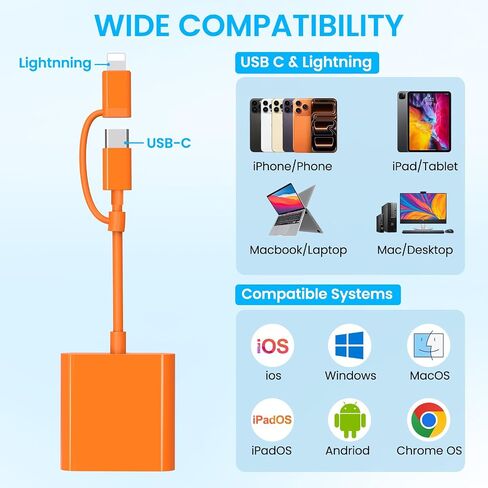 SD Card Reader for iPhone USB C & Lightning, SD Card Adapter Memory Card Reader for Digital Camera Adapter to iPhone/iPad/Mac, Support SD/MicroSD/TF/Sim Card, Camera Accessories, Plug and Play in Saudi Arabia