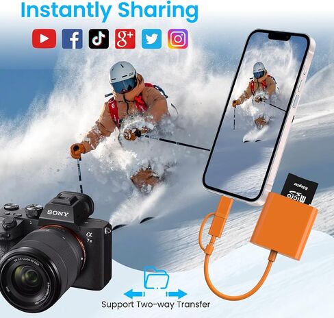 SD Card Reader for iPhone USB C & Lightning, SD Card Adapter Memory Card Reader for Digital Camera Adapter to iPhone/iPad/Mac, Support SD/MicroSD/TF/Sim Card, Camera Accessories, Plug and Play in Saudi Arabia