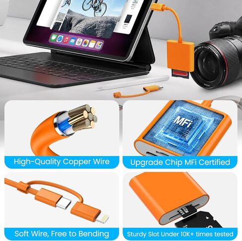 SD Card Reader for iPhone USB C & Lightning, SD Card Adapter Memory Card Reader for Digital Camera Adapter to iPhone/iPad/Mac, Support SD/MicroSD/TF/Sim Card, Camera Accessories, Plug and Play in Saudi Arabia