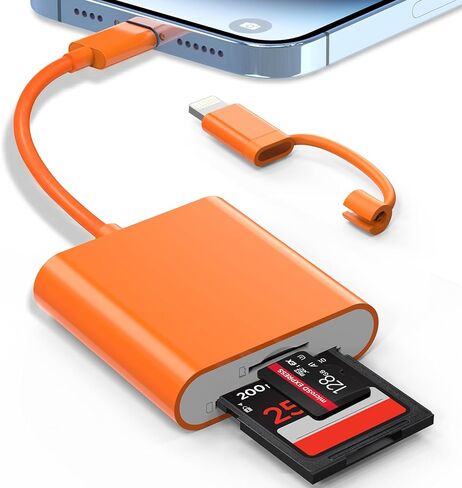 SD Card Reader for iPhone USB C & Lightning, SD Card Adapter Memory Card Reader for Digital Camera Adapter to iPhone/iPad/Mac, Support SD/MicroSD/TF/Sim Card, Camera Accessories, Plug and Play in Saudi Arabia