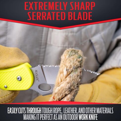 Maxam 3.3" Saltwater Knife - Rust-Proof German Stainless Steel Serrated Blade with Bright Yellow Handle, Reversible Pocket Clip, Lanyard Hole - Ideal for Salt & Fresh Water, Fishing Outdoor Use in Saudi Arabia