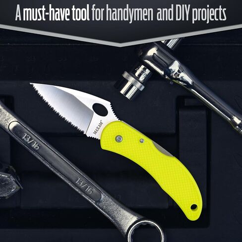 Maxam 3.3" Saltwater Knife - Rust-Proof German Stainless Steel Serrated Blade with Bright Yellow Handle, Reversible Pocket Clip, Lanyard Hole - Ideal for Salt & Fresh Water, Fishing Outdoor Use in Saudi Arabia