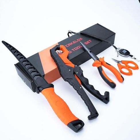 6pc Fishing Tool Kit - Safe Resistant Fishing Pliers with Lanyard, Fillet Knife, Floating Fish LipFishing Braid,Scissors Gripper, Tool Retractor, Fishing Gifts for Men in Saudi Arabia
