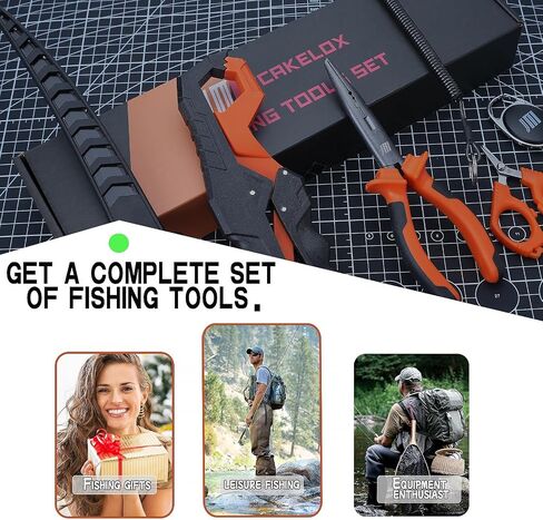 6pc Fishing Tool Kit - Safe Resistant Fishing Pliers with Lanyard, Fillet Knife, Floating Fish LipFishing Braid,Scissors Gripper, Tool Retractor, Fishing Gifts for Men in Saudi Arabia