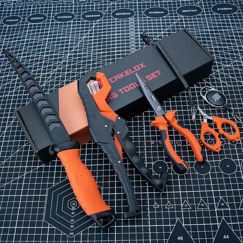6pc Fishing Tool Kit - Safe Resistant Fishing Pliers with Lanyard, Fillet Knife, Floating Fish LipFishing Braid,Scissors Gripper, Tool Retractor, Fishing Gifts for Men in Saudi Arabia