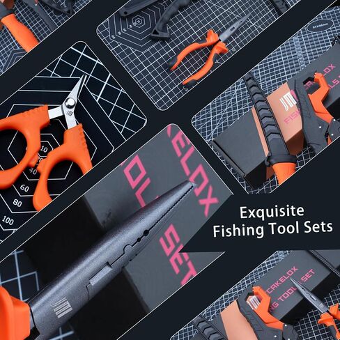 6pc Fishing Tool Kit - Safe Resistant Fishing Pliers with Lanyard, Fillet Knife, Floating Fish LipFishing Braid,Scissors Gripper, Tool Retractor, Fishing Gifts for Men in Saudi Arabia
