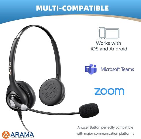 Arama Cell Phone Headset with Mic, 3.5mm Wired, USB-C Adapter | Answer Button, Noise Cancelling Mic, All-Day Comfort, Clear Voice Calls, iPhone, Andriod, Tablet, Zoom, Teams, Skype in Saudi Arabia