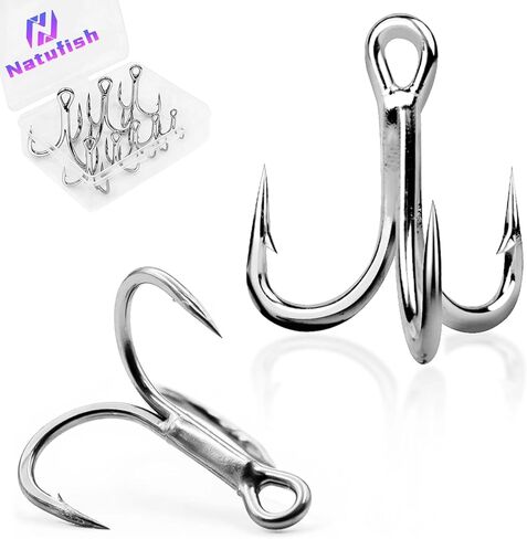 Natufish Treble Fishing Hooks 4X Strong 10/25/50Pcs Triple Hooks Sharp Barbed/High Carbon Steel/Round Bend for Lures Freshwater Saltwater in Kuwait