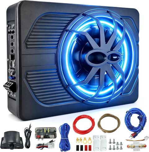 10"1200W Under Seat Subwoofers With Amp,All-in-One Subwoofer And Amp Package With RGB Light&Robust Cooling,Individual Control for Low Pass/Gain/Boost Bass,Perfect Deep Bass for Car/Truck/SUV/Jeep/MPV in Saudi Arabia