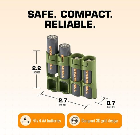 AA Battery Storage Caddy by Storacell (2 Pack), Military Green, Holds 4 Batteries (Not included) in Saudi Arabia