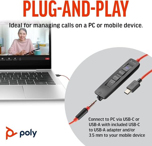 Poly Blackwire 3325 Wired Headset (Plantronics) – Flexible Microphone Boom – Hi-fi Stereo - PC/Mac/Mobile - Certified for Microsoft Teams - Amazon Exclusive in Kuwait