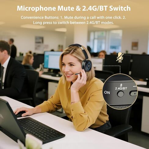 Bluetooth Headset with Microphone, Wireless Headset AI Noise Cancelling, Dual-Mode Bluetooth 6.0 & 2.4G Dongle, Wireless Headphones for 45H Work RGB/HUB Base, Meeting/Office/PC/Phone/Teams/Zoom in Saudi Arabia
