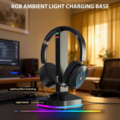 Bluetooth Headset with Microphone, Wireless Headset AI Noise Cancelling, Dual-Mode Bluetooth 6.0 & 2.4G Dongle, Wireless Headphones for 45H Work RGB/HUB Base, Meeting/Office/PC/Phone/Teams/Zoom in Saudi Arabia