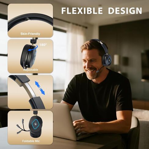 Bluetooth Headset with Microphone, Wireless Headset AI Noise Cancelling, Dual-Mode Bluetooth 6.0 & 2.4G Dongle, Wireless Headphones for 45H Work RGB/HUB Base, Meeting/Office/PC/Phone/Teams/Zoom in Saudi Arabia