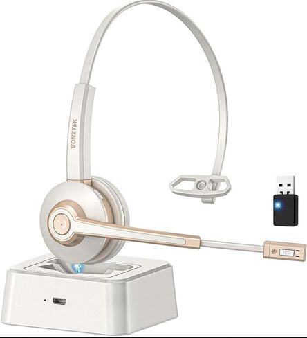 Bluetooth Headset with Microphone USB Dongle for Office | Wireless Headset with Mic, AI Noise Canceling, Charging Base, Mute Function V5.2 for Computer/Phone/Work/Skype in Saudi Arabia