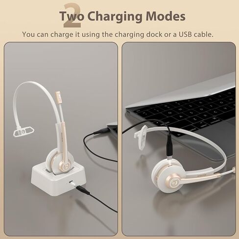 Bluetooth Headset with Microphone USB Dongle for Office | Wireless Headset with Mic, AI Noise Canceling, Charging Base, Mute Function V5.2 for Computer/Phone/Work/Skype in Saudi Arabia