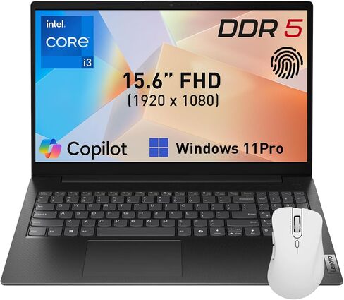 Lenovo V15 Gen 5 15.6" FHD Business Laptop, 16GB DDR5 RAM, 512GB Storage | Intel Core i3 6-core (>R3 7320U), W11 Pro, AI Copilot Key, Webcam w/Shutter, Security Chip Discrete TPM 2.0, Black, w/ Mouse in Saudi Arabia
